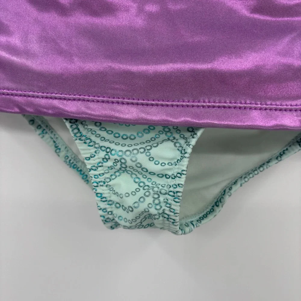 Wonder Nation Tankini Swimsuit Kids 4T Purple Metallic Strappy Mermaidcore Set
